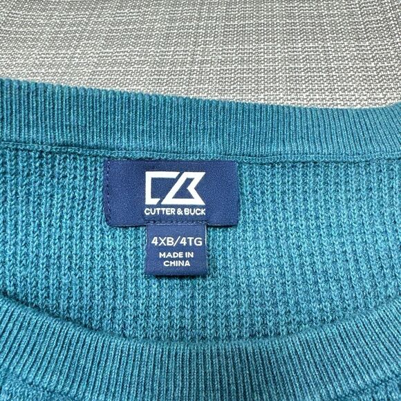 Cutter & Buck Sweater Men 4X Big Teal Waffle Knit Pullover Comfort‎ Crewneck - Picture 3 of 10